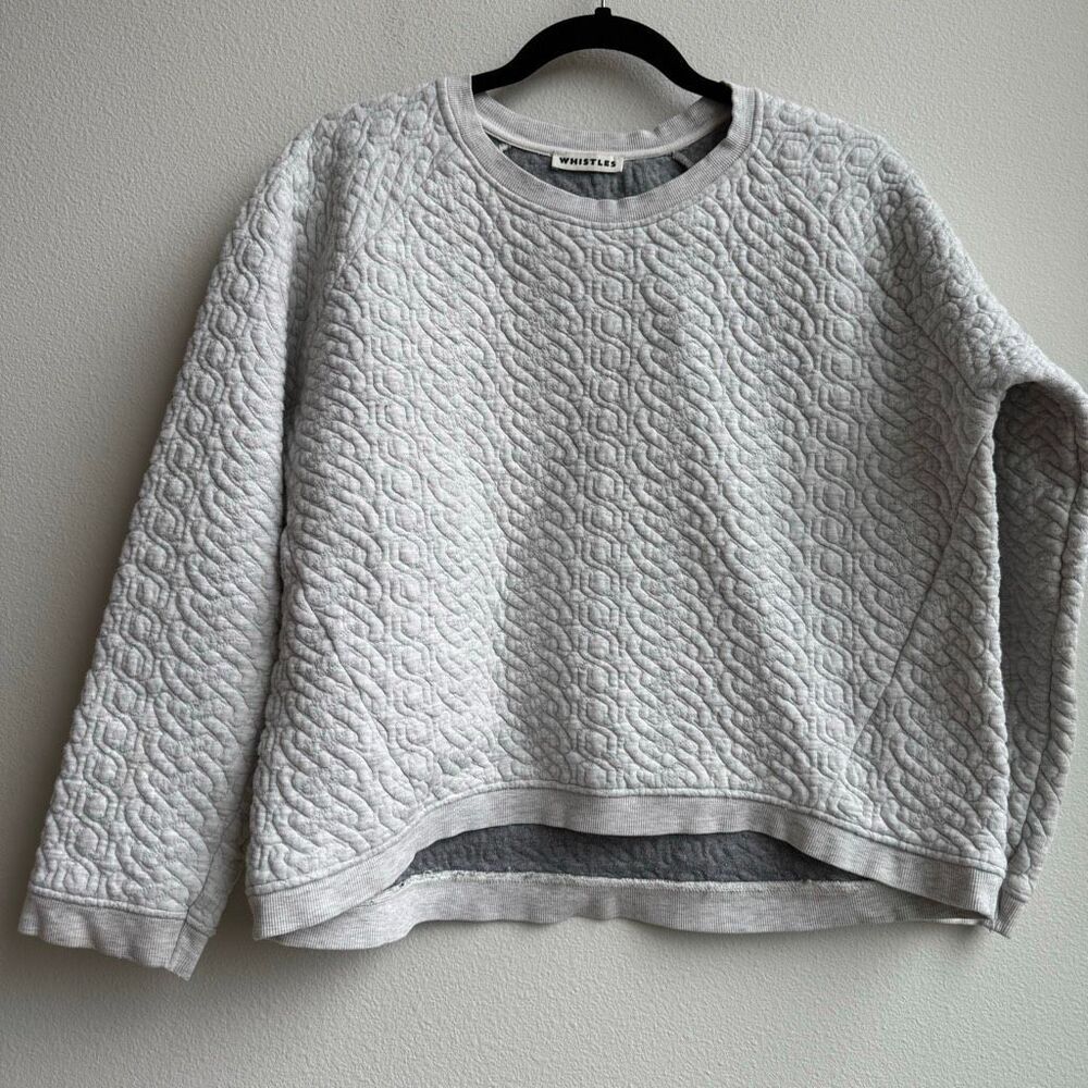 Whistles Light Gray Quilted Crewneck Jumper Size 8 US Medium